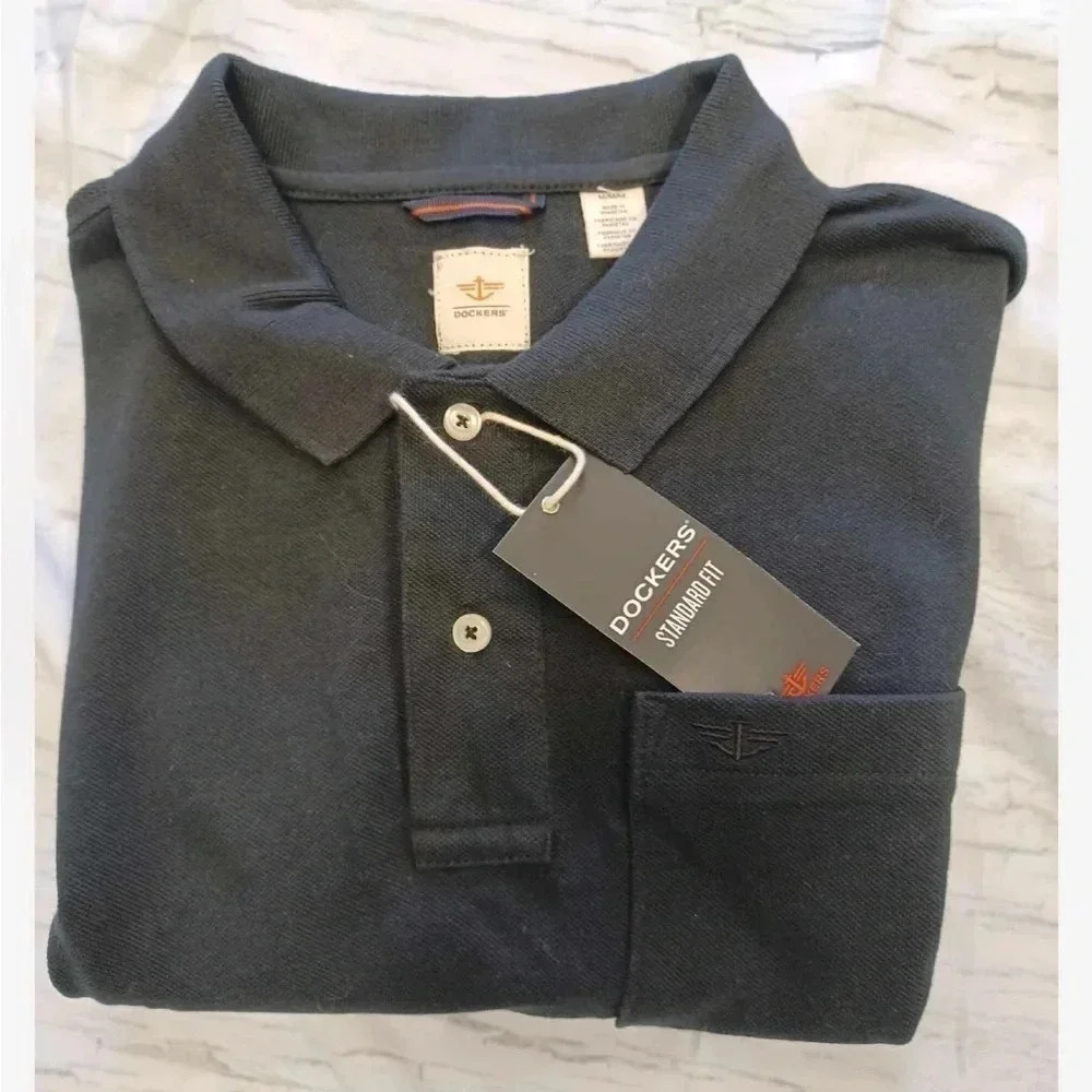 Dockers Black Polo Short Sleeve Top Size Medium